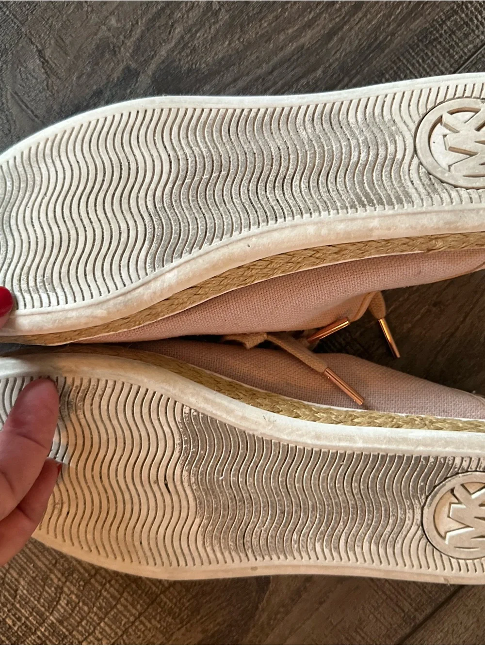 Michael Kors Blush Pink Canvas Sneakers with Gold Heel and Accents